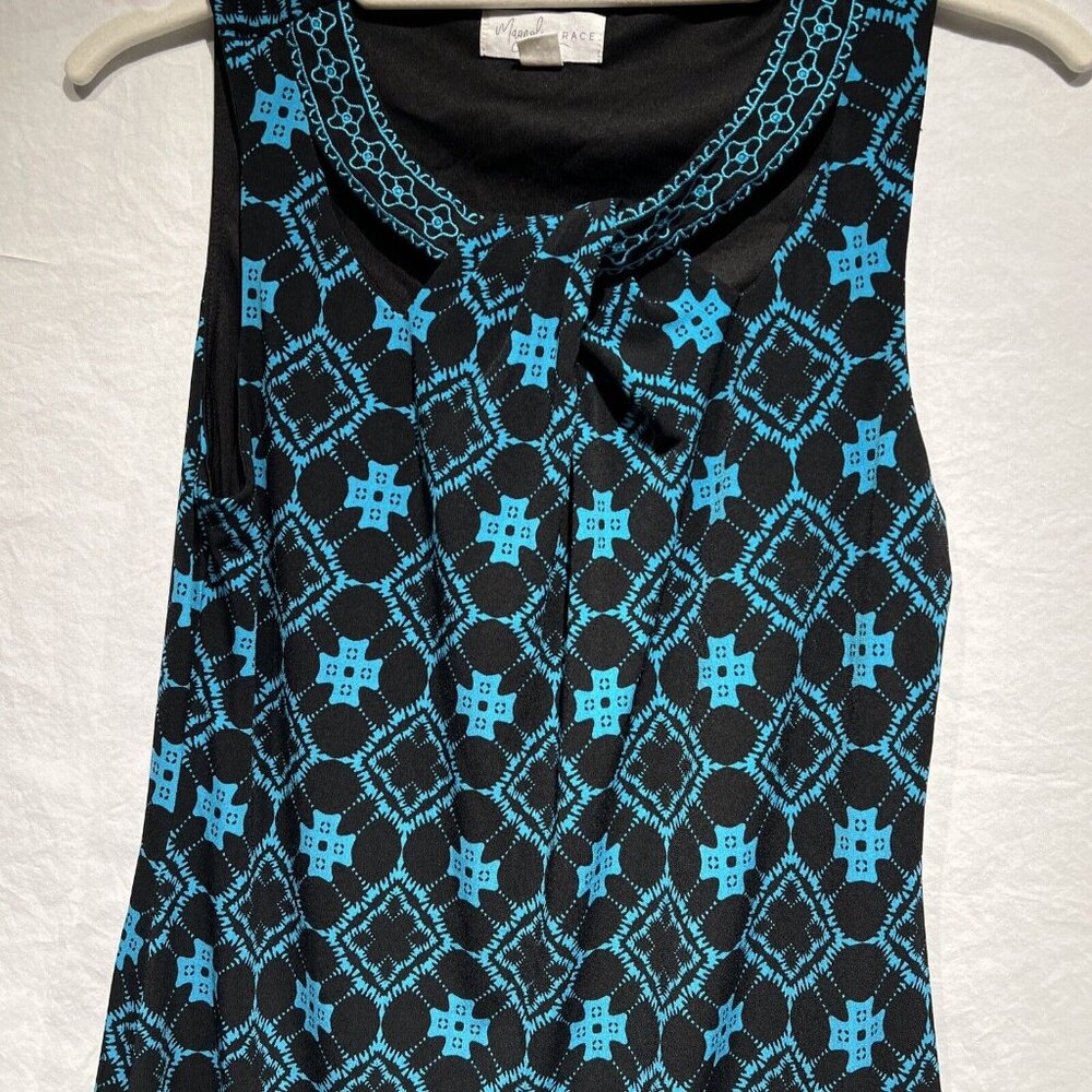 Magnolia Grace, Women's Embroidered/Printed Dress, Black/Turquoise, Small Petite